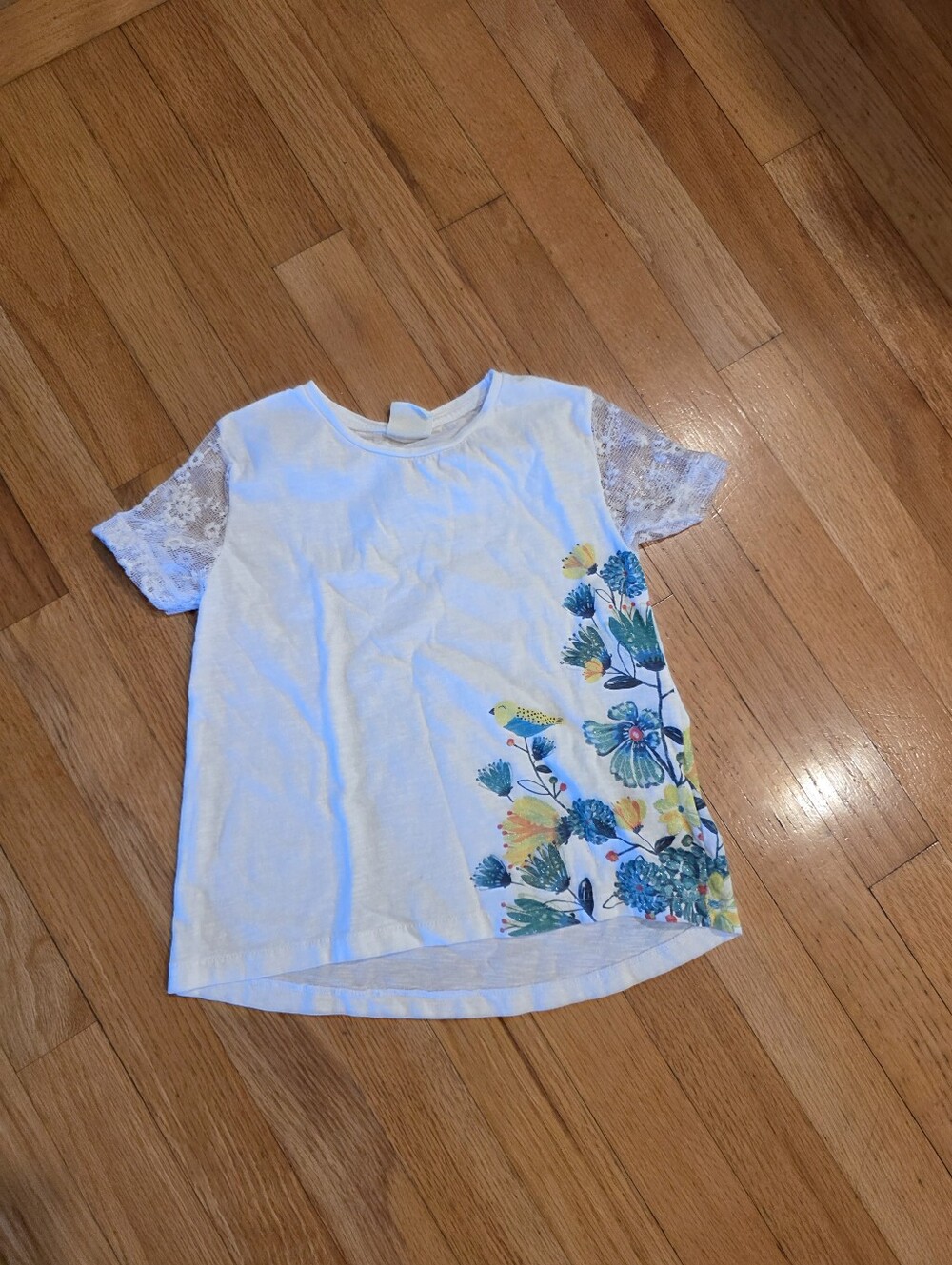 Zara Girls Laced Sleeve Bird Tee